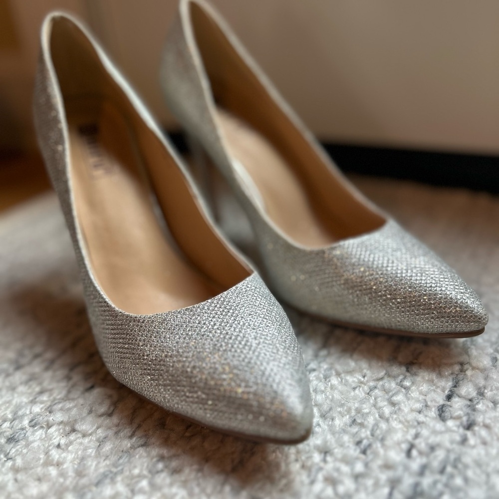 IDIFU Women’s Silver Glitter Formal Stiletto Heels Office Wedding - Picture 6 of 11